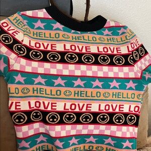 Debut Colorful Graphic Knit Cropped Sweater Size S